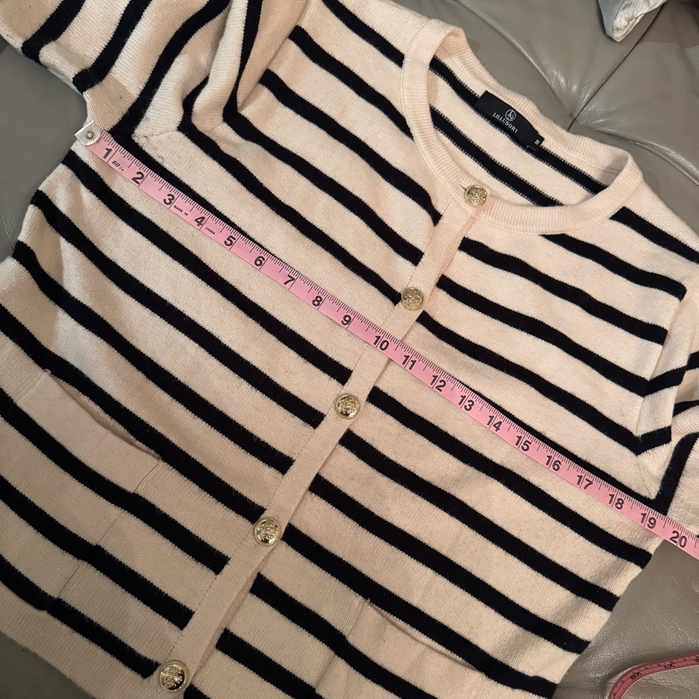 Striped Knit Cardigan with Gold Buttons - Apricot and Black - Picture 9 of 12